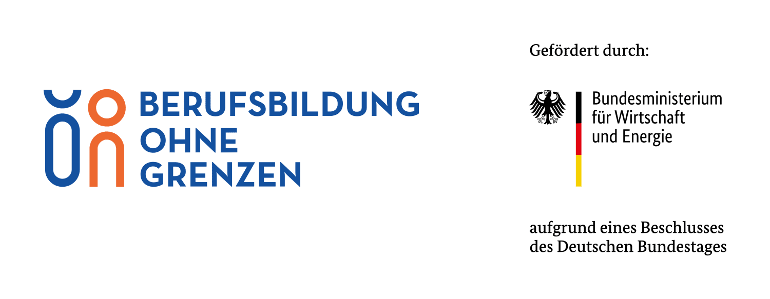 Berufsbildung ohne Grenzen. Logo der Bundesministerium für Wirtschaft und Energie.
