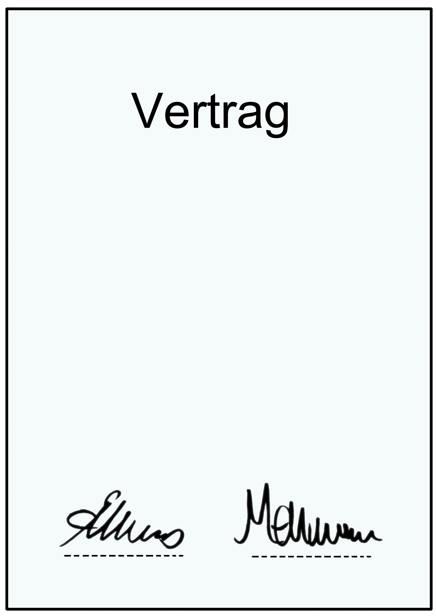 Eine Abbildung eines Vertrages, mit zwei Unterschriften.