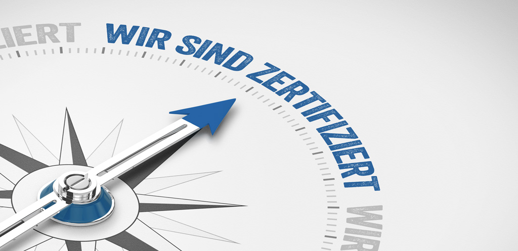 Ein Kompass, dessen Nadel auf den Text „Wir sind zertifiziert“ zeigt.