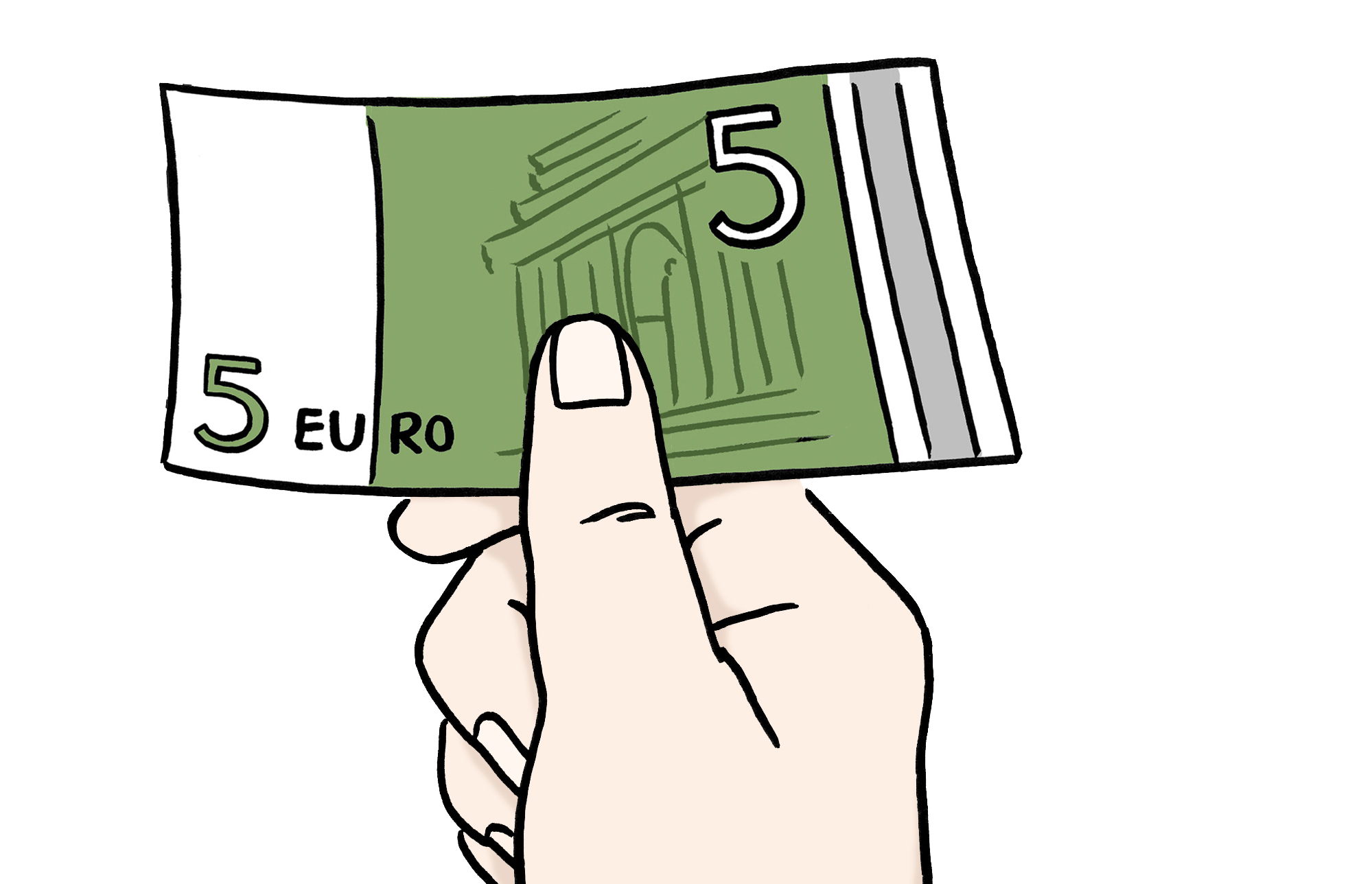 Eine Hand die einen Geldschein in der Hand hält.