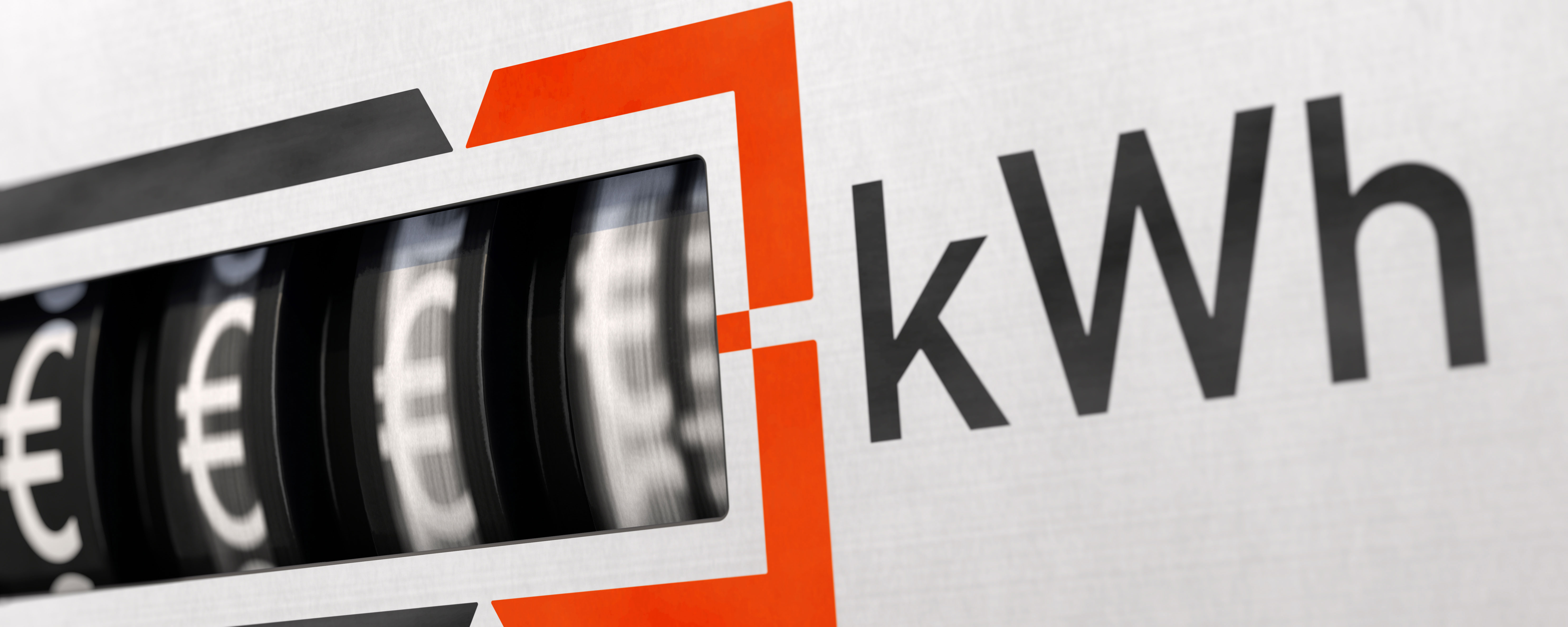 Ein Drehzahlenmesser, auf dessen Anzeige Geldsymbole zu sehen sind. Neben dem Zähler steht die Einheit ‚kWh‘.