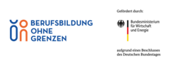 Berufsbildung ohne Grenzen. Logo der Bundesministerium für Wirtschaft und Energie.