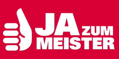 Ein großes Werbebild der Handwerkskammer: "Ja zu Meister" steht dort geschrieben, zusammen mit dem Daumen Logo der Handwerkskammer.
