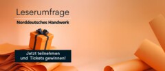KI generiert: Das Bild bewirbt eine Leserumfrage des "Norddeutschen Handwerks" mit der Chance, Tickets zu gewinnen, dargestellt durch ein präsentiertes Geschenk.